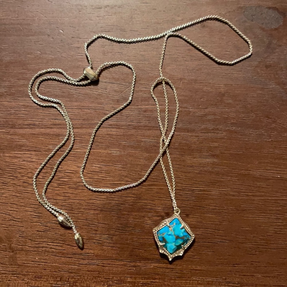 Kendra Scott Kacey Long Pendent Necklace in Bronze Vein Turquoise Magnesite